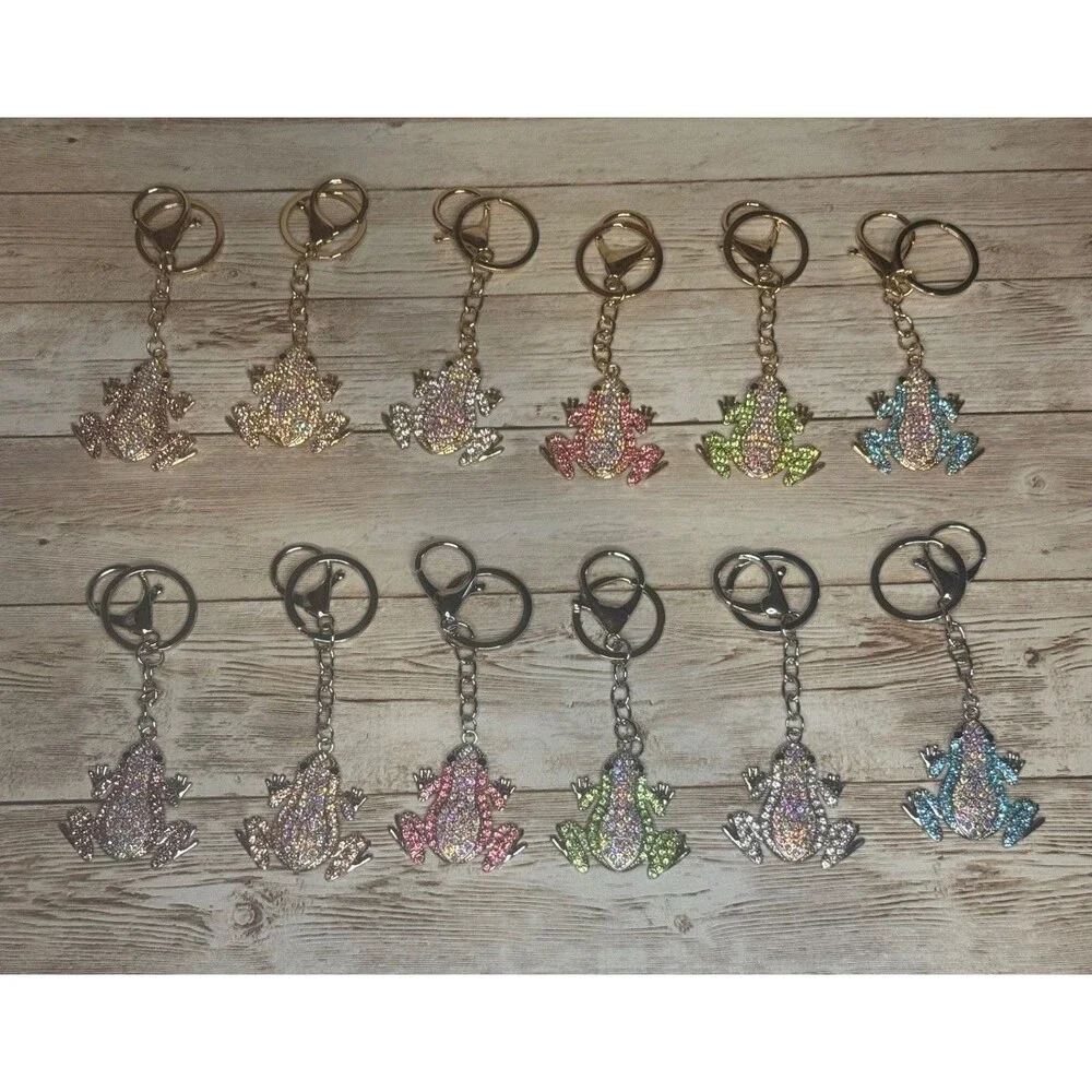 NEW Adorable Frog Rhinestone Key Ring Purse Backpack Charm Keychain Choose Color
